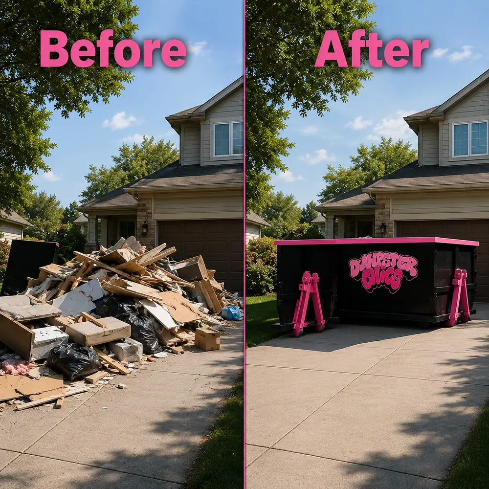 Before and after: Renovation debris swapped for a container on site.